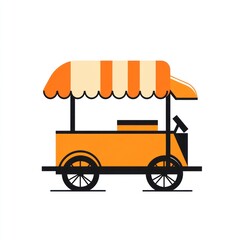 Orange food cart, street vendor, selling snacks