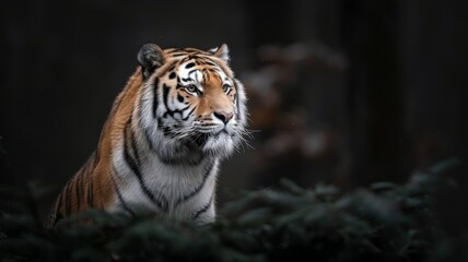 Fototapeta premium Regal Tiger: A tiger prowling through natural habitat, its orange and black stripes blending perfectly with the sunlight and shadows.