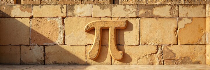 Stone pi symbol embedded in an ancient brick wall