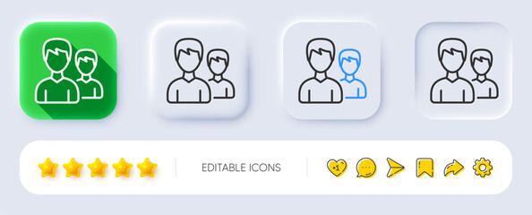 User line icon. Neumorphic, Flat shadow, 3d buttons. Couple or Group sign. Male Person silhouette symbol. Line couple icon. Social media icons. Vector