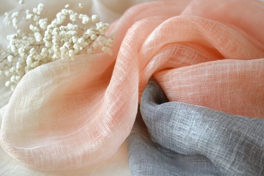 Elegant fabric draping with delicate floral accents showcasing soft hues