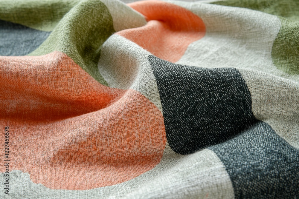Aufkleber Textured fabric with colorful patterns displayed on a surface in bright lighting