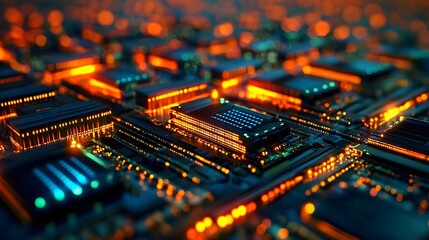 Obraz premium Glowing Server Racks and Digital Data Streams in a Futuristic Data Center