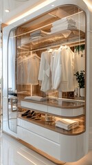 Modern wardrobe showcasing organized clothing and accessories.