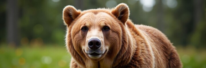 Fototapeta premium Close-up portrait of a brown bear in a green forest