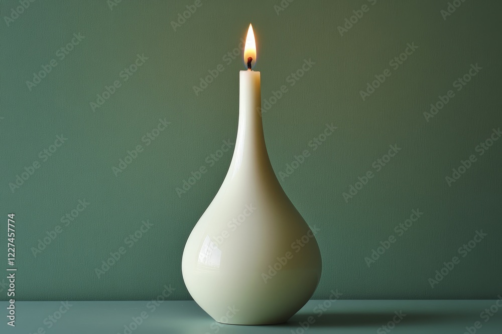 Poster Elegant white candle in a modern vase illuminating a serene space with a soft glow