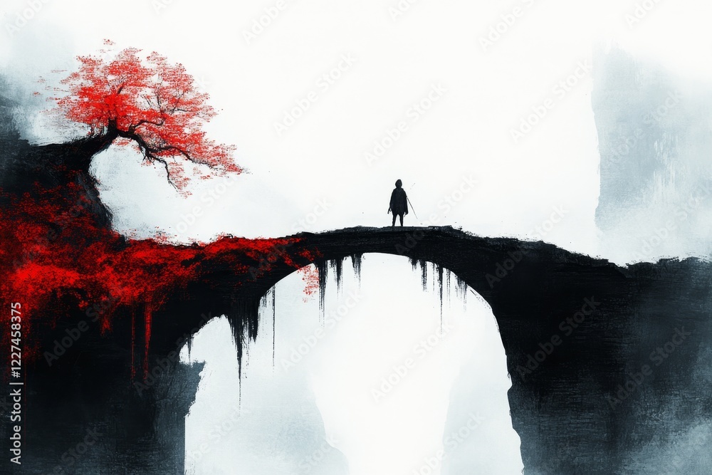 Poster A pixel art scene of a character facing a destroyed bridge in a retro video game, with animated water flowing below and a clear sense of halted progress