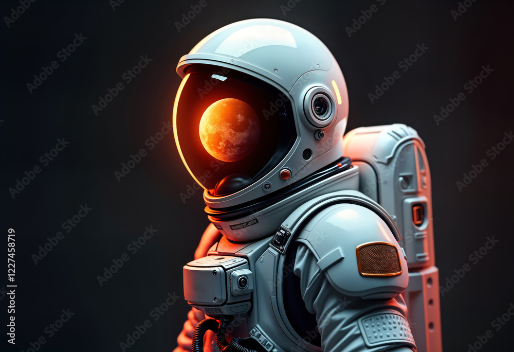Aufkleber astronaut figure in space suit. profile view. red planet in helmet visor. futuristic tech suit. spac