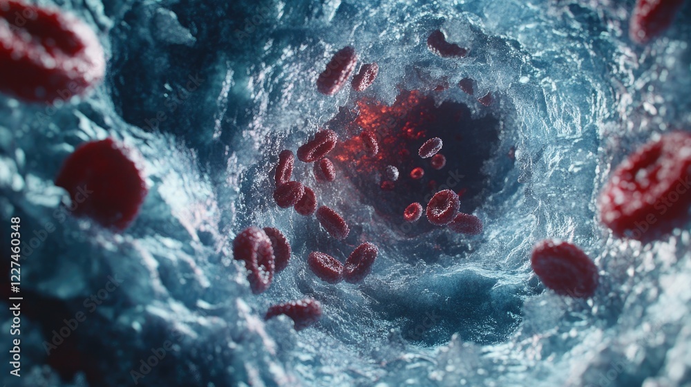 Aufkleber A 3D animation of blood cells circulating through a vein, offering a dynamic view from different angles, showcasing the smooth flow through the vascular system