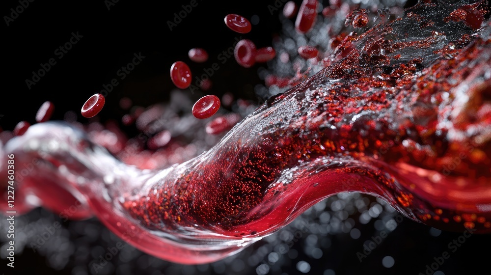Aufkleber A 3D animation showing blood cells flowing through a vein, with dynamic movement and a clear view of the circulation process from multiple angles