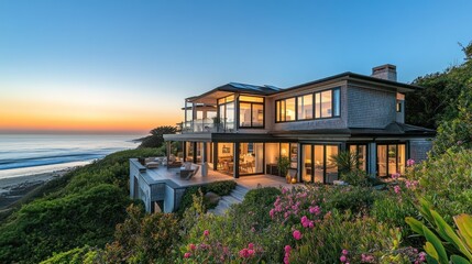 Oceanfront Luxury Estate at Sunset