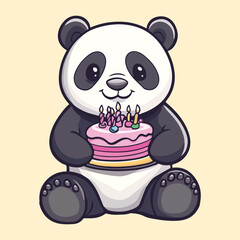 Cute panda holding birthday cake vector illustration