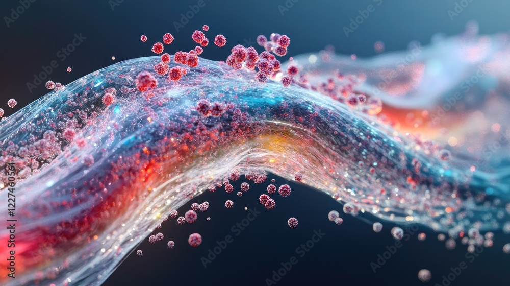 Poster A 3D animation showing blood cells flowing through a vein, with dynamic movement and a clear view of the circulation process from multiple angles