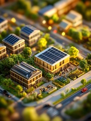 Obraz premium Community Driven Sustainability Project with Solar Panels and Urban Greenery