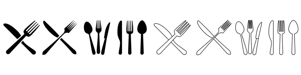 Spoon and fork vector icon set. restaurant illustration sign collection. onboard food menu symbol.