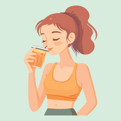 Beautiful Woman Drinking Water vectors Illustration