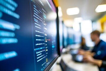 Corporate IT Professionals Collaborating on Network Security Strategies in Modern Office Environment