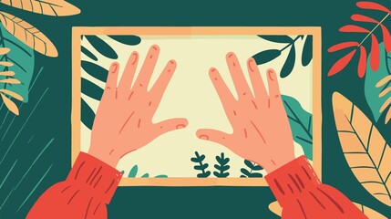 Vector Illustration of Hands Up Greeting HI - Flat Design