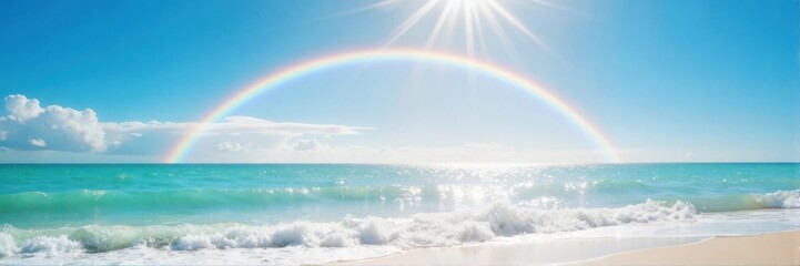  Stunning rainbow over turquoise ocean under bright sunlight