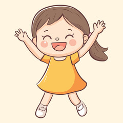 Cute Girl Jumping Vector Illustration