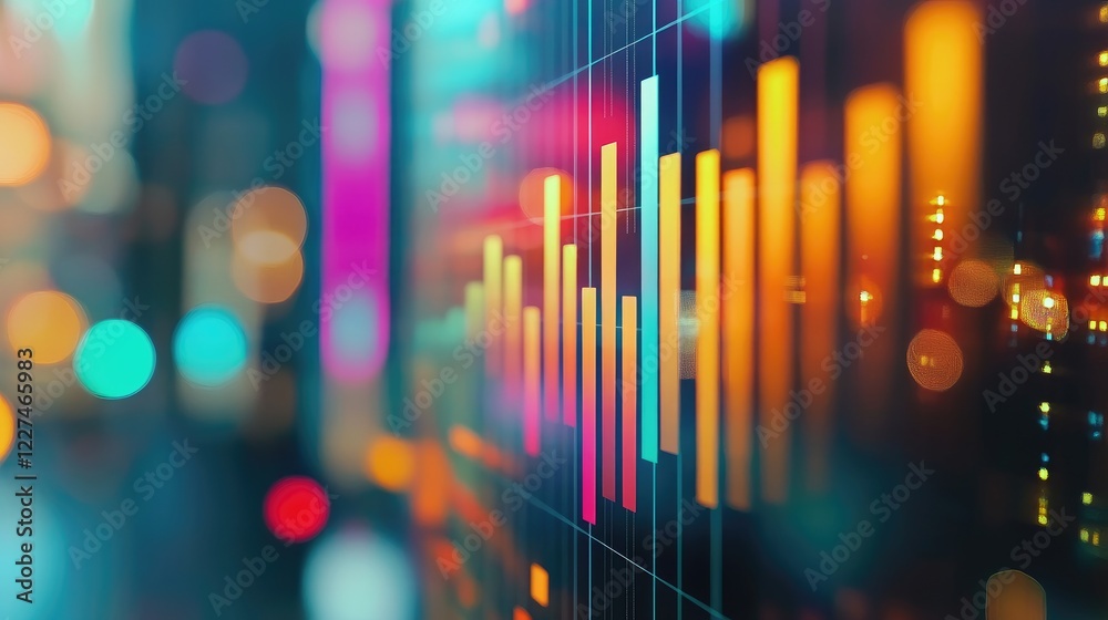 Poster a blurred laptop screen with a document featuring a colorful bar graph, symbolizing business success