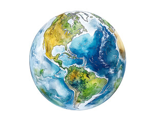 Watercolor illustration of planet earth isolated on white background