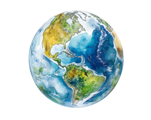 Watercolor illustration of planet earth isolated on white background