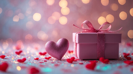 Exquisite Gift Box with Sparkling Heart Ornament Resting on a Subtle Pink Background wallpaper aesthetic love inspiration