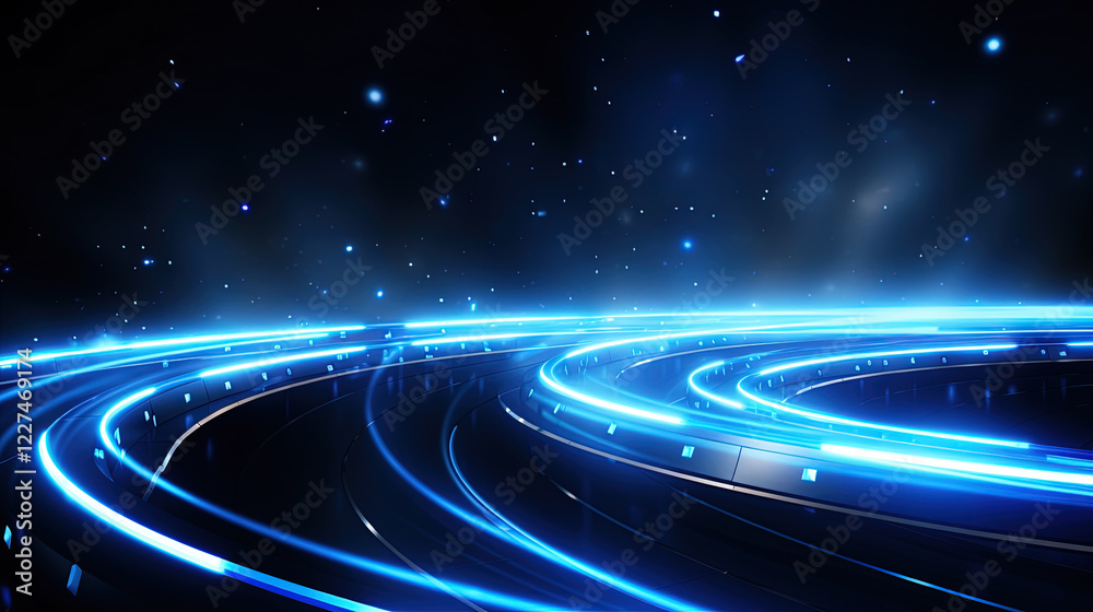 Aufkleber Abstract neon rays and lines on dark science and tech background.