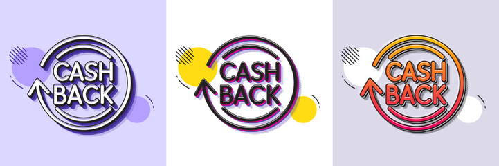Cashback service line icon. Halftone dotted pattern. Gradient icon with grain shadow. Money transfer sign. Rotation arrow symbol. Line cashback icon. Various designs. Vector