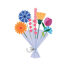 Bouquet of bright flowers in a package.