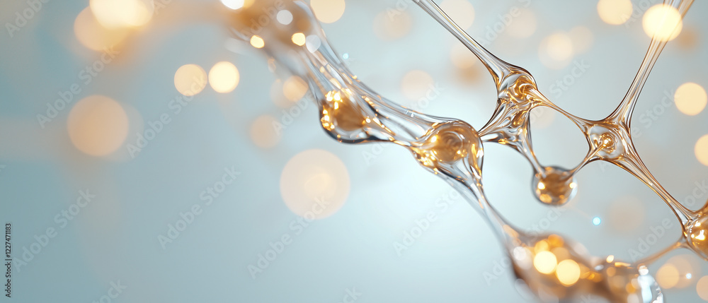 Aufkleber Abstract composition of interconnected golden molecular structures with glowing bokeh lights, evoking futuristic and