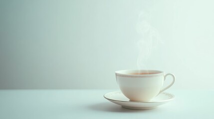 Fototapeta premium A classic teacup with steaming tea, isolated against a pristine white background, representing the comforting ritual of a relaxing tea moment