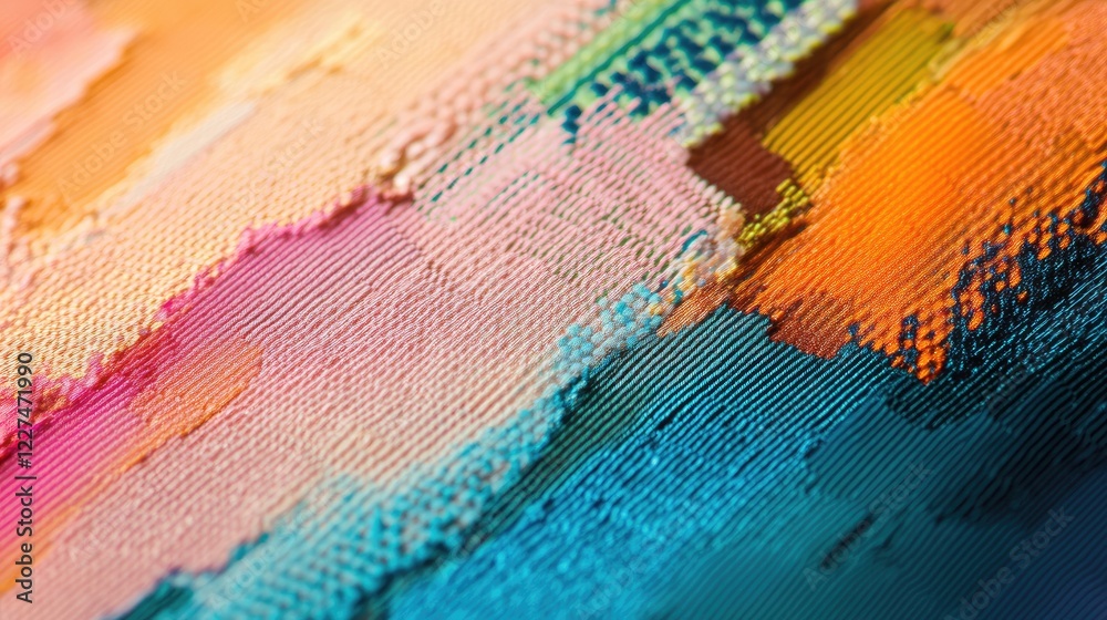 Poster A close-up of a digital screen, revealing the intricate arrangement of RGB pixels with soft transitions, demonstrating the high quality and precision of the display