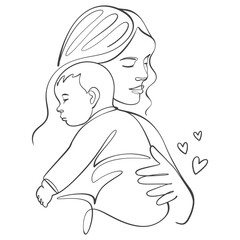 Mother and baby line art style vector illustration	
