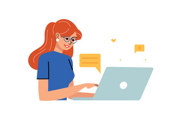 Blogger at laptop, chatting online.