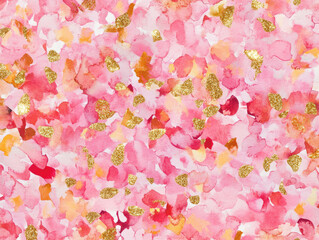Pink Gold Abstract Watercolor: A vibrant and joyful abstract watercolor painting, featuring a mesmerizing blend of pink and gold hues.