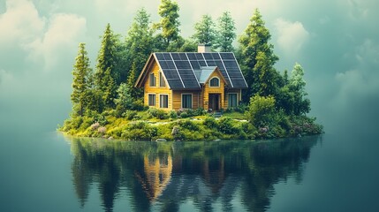 Obraz premium Eco Friendly Home on Serene Lake Surrounded by Nature s Beauty