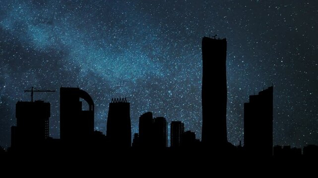Addis Ababa Skyline by Night,  Time Lapse with Stars and Milky Way in Background, Ethiopia, Africa
