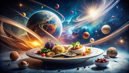 Obraz premium Abstract Cosmic Food Photography: Futuristic Tech Background for Business Presentations