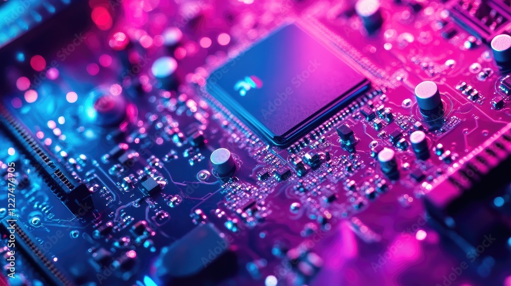 Poster a close-up of an rgb-lit cooling system in a custom pc, highlighting vibrant neon colors and high-pe