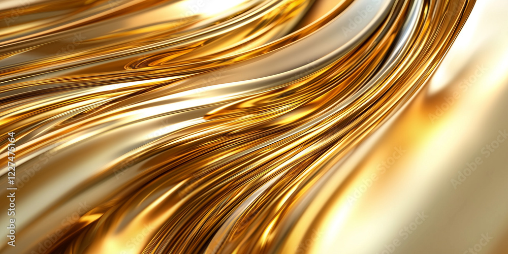 Aufkleber Golden abstract flowing lines and shapes intertwine, creating luxurious and dynamic visual effect