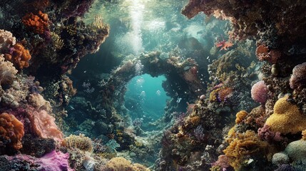 Naklejka premium In the silent abyss of a mysterious sea, divers work methodically, their tools glinting as they explore a landscape marked by secrets and unusual life forms