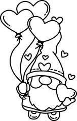Hand drawn cute valentine love gnome cartoon doodle outline 