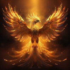 黄金に輝く鳳凰のイラスト