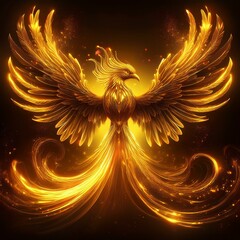 黄金に輝く鳳凰のイラスト