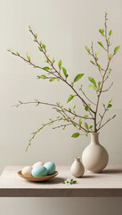 Modern Minimal Easter Table Setting. Contemporary Holiday Decor for Easter