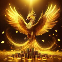 黄金に輝く鳳凰のイラスト
