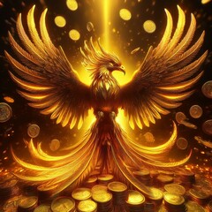 黄金に輝く鳳凰のイラスト
