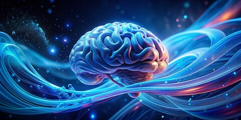 Abstract Digital Brain in Blue Wave:  Futuristic AI Technology Concept